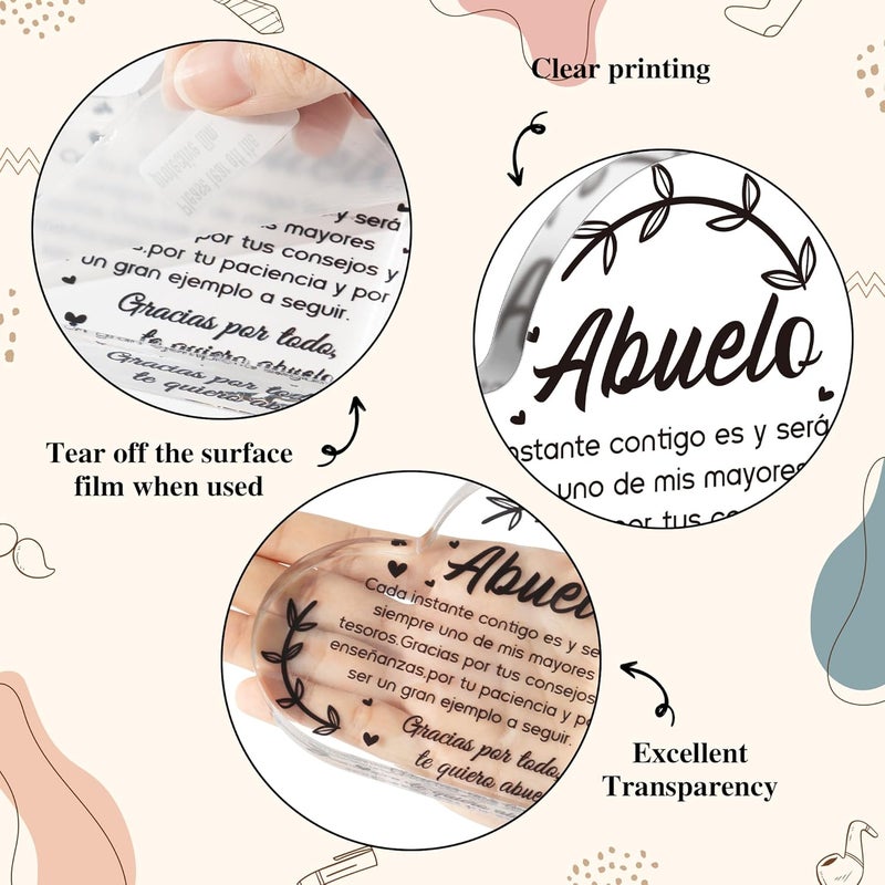 Yopyame Spanish Grandpa Acrylic Gifts - Regalos para Abuelo Heart Acrylic Plaque Ideas Keepsake Paperweights for Grandpa in Spanish Father's Day Christmas Gifts for Grandpa from Granddaughter Grandson - Image 3